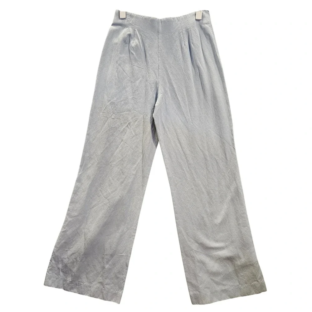 ZARA Sz S Wide Leg High Waisted Linen Blend Pant ‎ #452